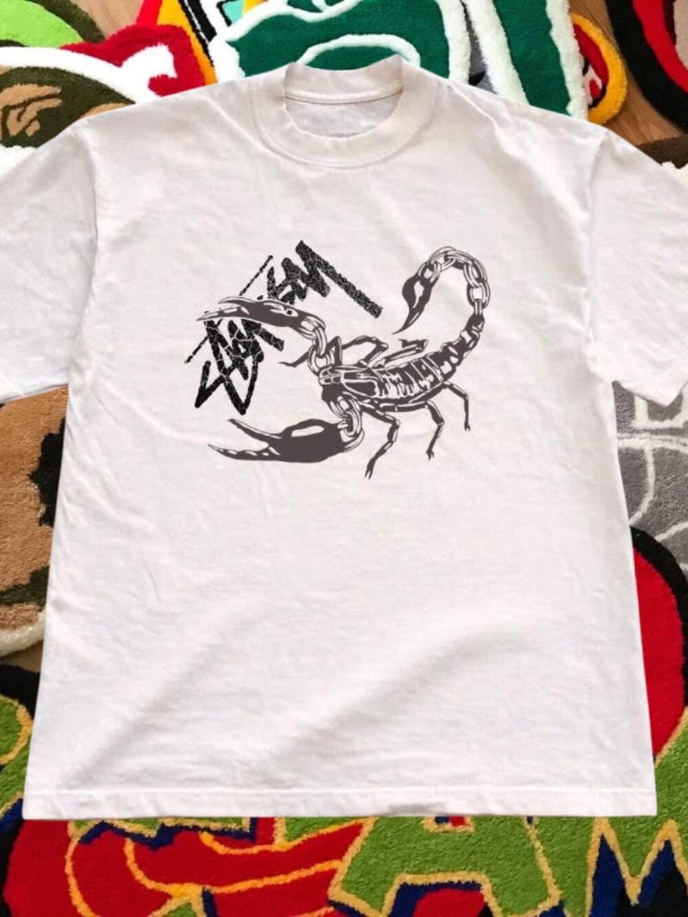 Stussy Scorpion Script Logo T-Shirt White Graphic Tee Streetwear Top Unisex